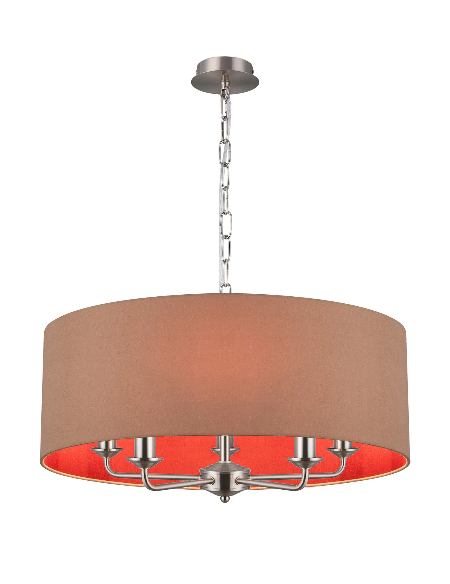 DK0677  Banyan 60cm 5 Light Pendant Satin Nickel; Antique Gold/Ruby